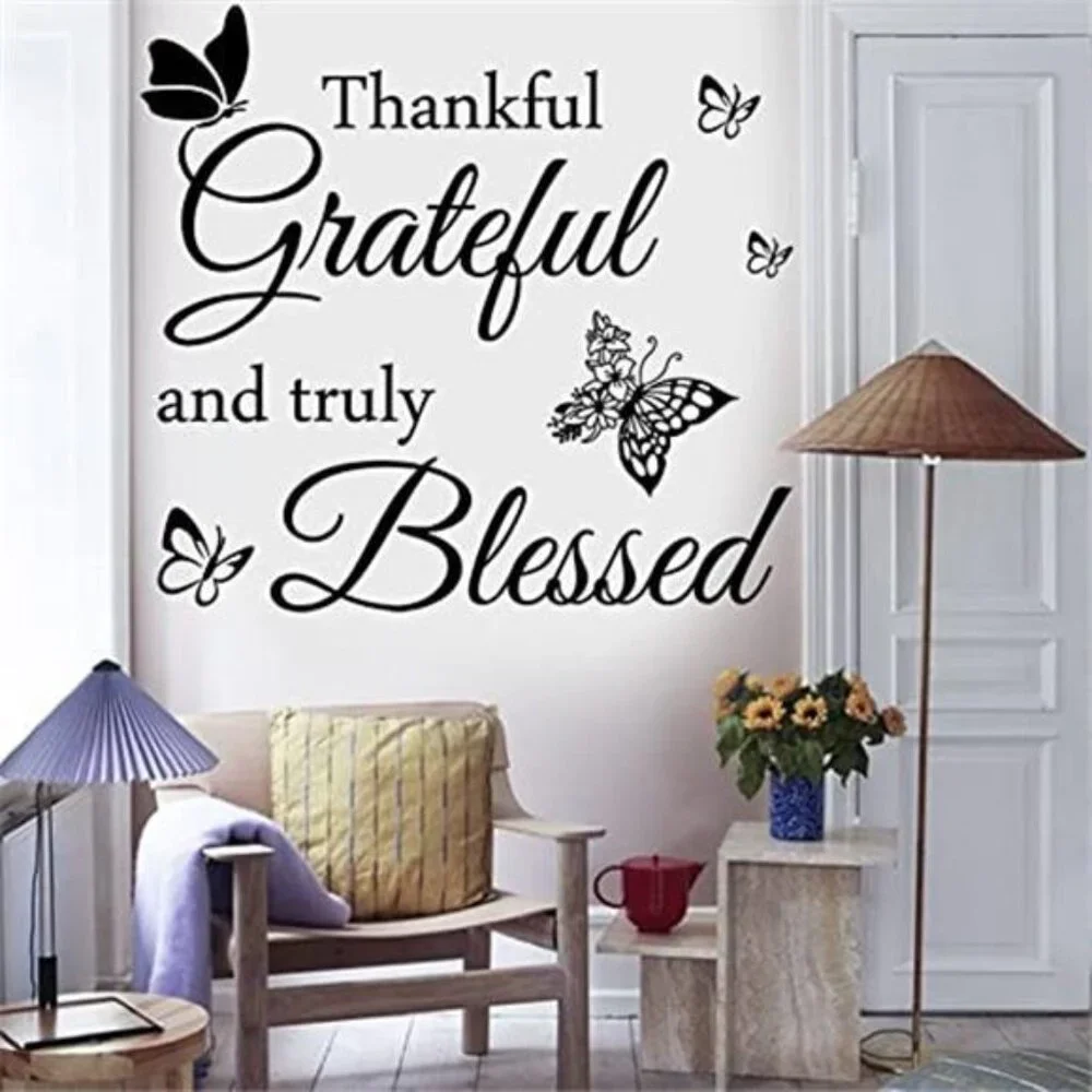 Inspirational Wall Decor Thankful Grateful Truly Blessed Vinyl Lettering Home